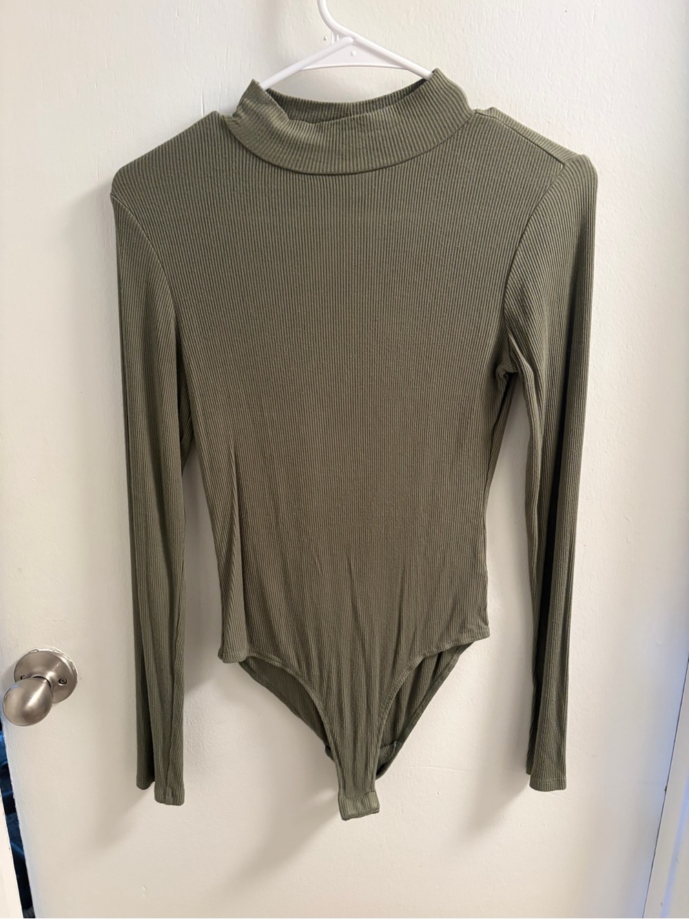 Selfie Olive Ribbed Mock Neck Long Sleeve Bodysuit